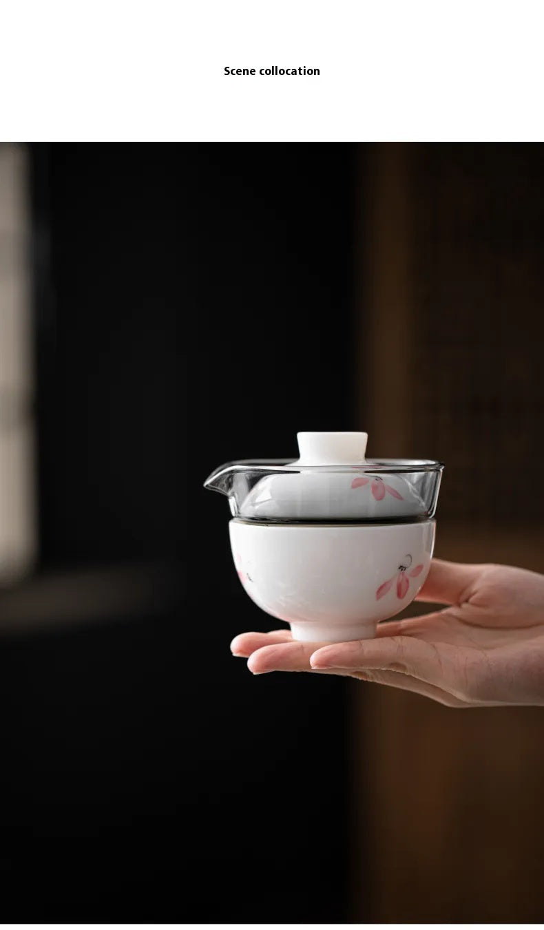 "Guerlain" Travel Teacup in Mutton Fat Jade Porcelain – Elegant & Portable Kungfu Tea Set
