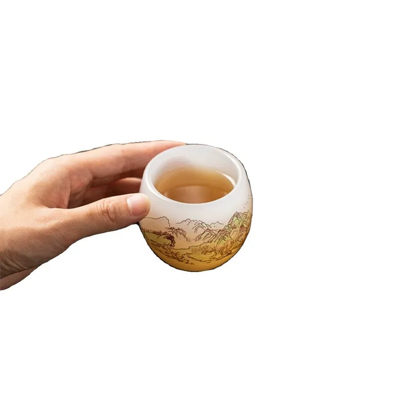 "Master’s Tea Cup – Inspired by 'A Thousand Miles of Rivers and Mountains' Chinese Landscape Painting"
