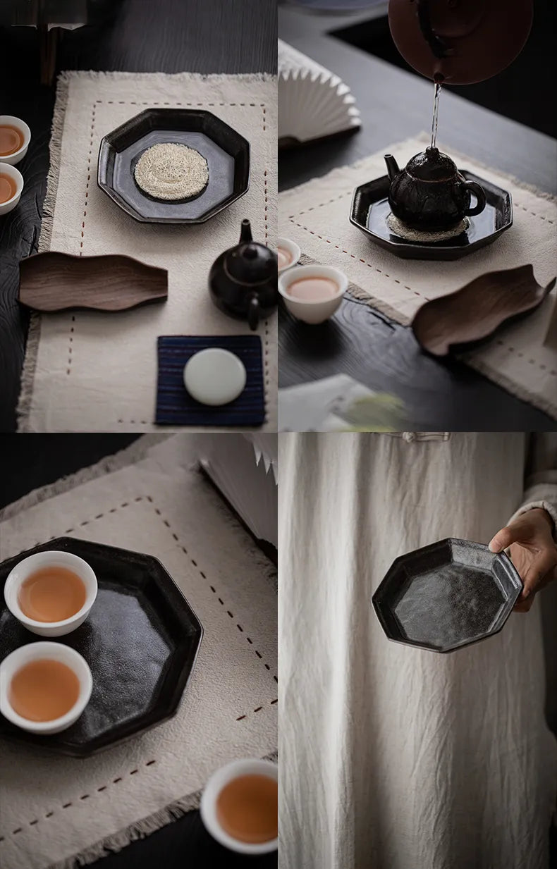Wangxuan Shino-Style Black Glaze Octagonal Teapot Stand