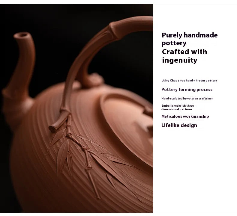 "Hidden Bamboo Chaozhou Red Clay Sand Teapot"