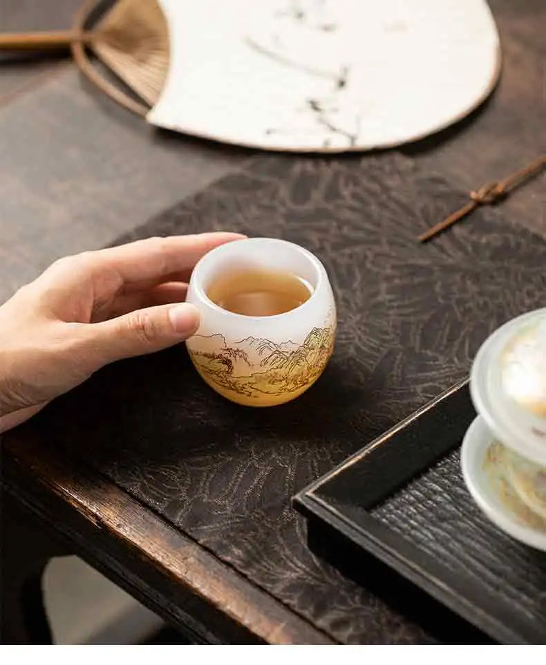"Master’s Tea Cup – Inspired by 'A Thousand Miles of Rivers and Mountains' Chinese Landscape Painting"