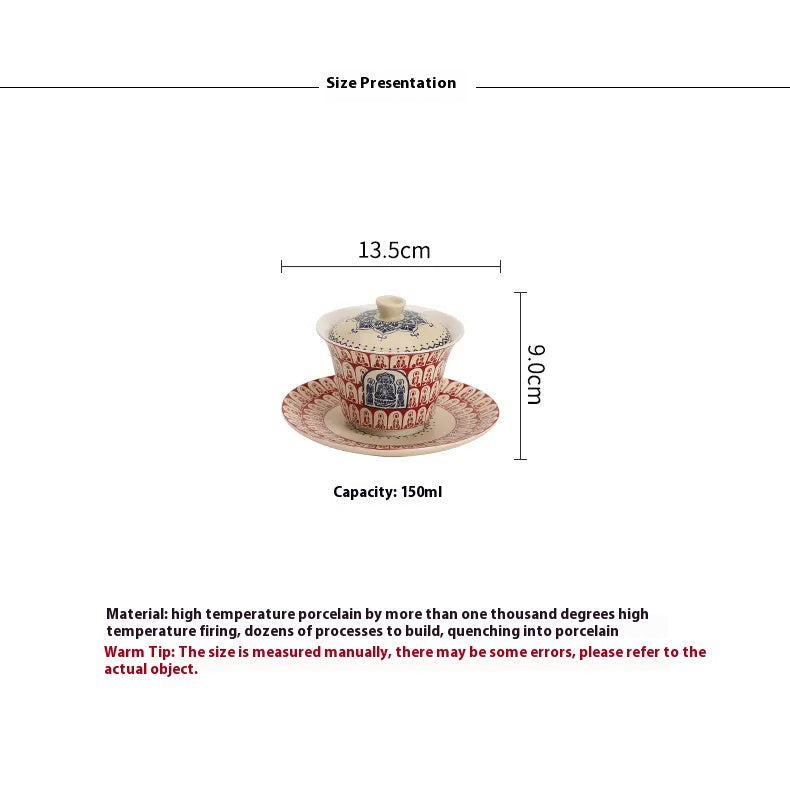 Three-Tier Gaiwan with Thousand Buddhas Motif – Traditional Chinese Covered Tea Bowl