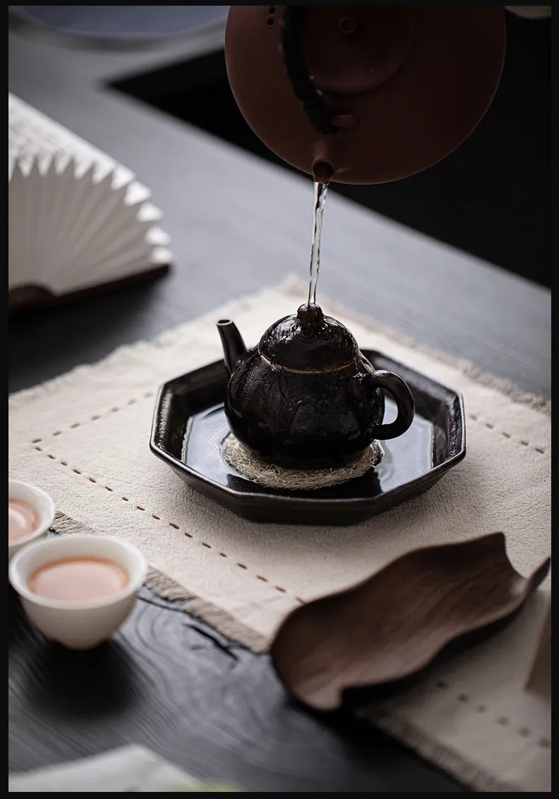 Wangxuan Shino-Style Black Glaze Octagonal Teapot Stand