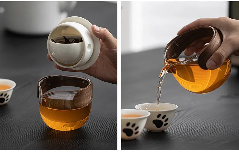 Panda Travel Tea Set – One Pot with Three Cups, Portable Kungfu Teaware