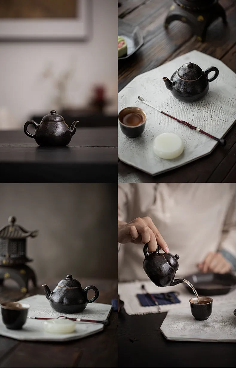 "Wangxuan Shino-style Black Glaze Pear-shaped Teapot"