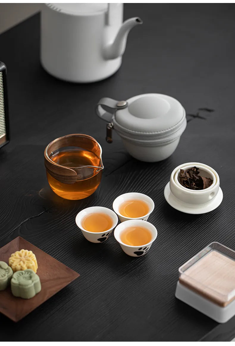 Panda Travel Tea Set – One Pot with Three Cups, Portable Kungfu Teaware