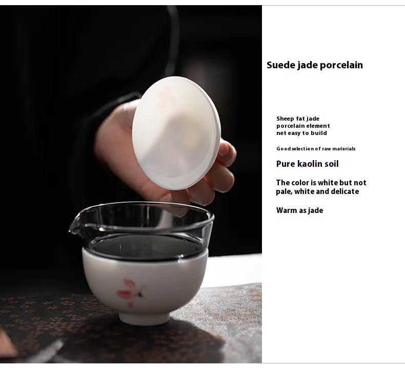 "Guerlain" Travel Teacup in Mutton Fat Jade Porcelain – Elegant & Portable Kungfu Tea Set