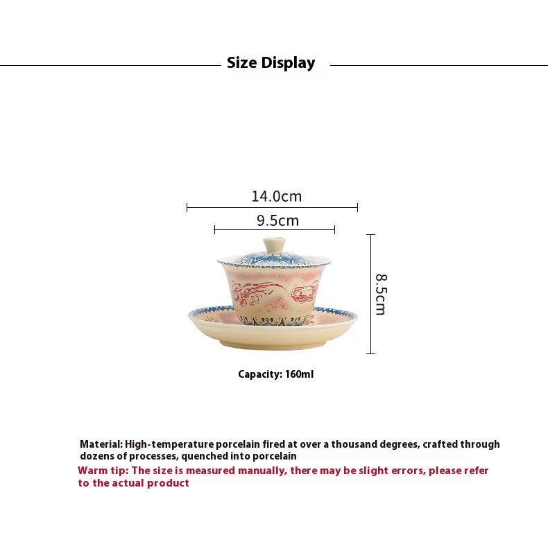 Dunhuang-Inspired Gaiwan with Flying Apsaras Motif – Three-Piece Ceramic Covered Tea Bowl