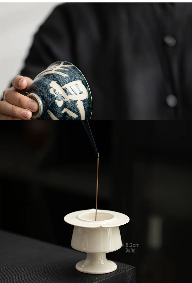 Hand-Painted Lotus Gaiwan – “Fortune Arises from Vitality” Covered Tea Bowl for Gongfu Brewing