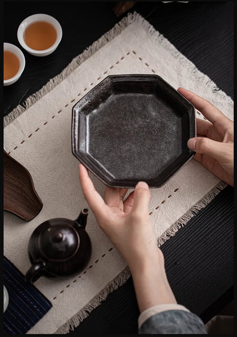 Wangxuan Shino-Style Black Glaze Octagonal Teapot Stand