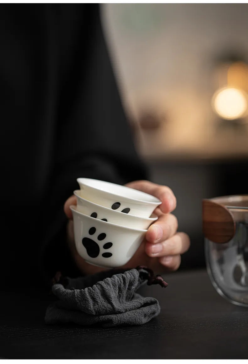 Panda Travel Tea Set – One Pot with Three Cups, Portable Kungfu Teaware