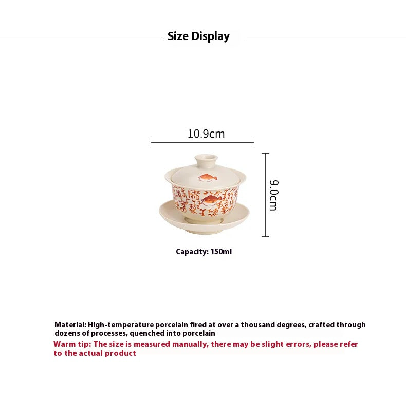Soda Glaze Three-Piece Gaiwan – Calligraphy & Poetry Tea Bowl for Gongfu Brewing