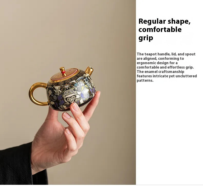 "Black Ceramic Teapot Inspired by Tibetan Thangka Art"