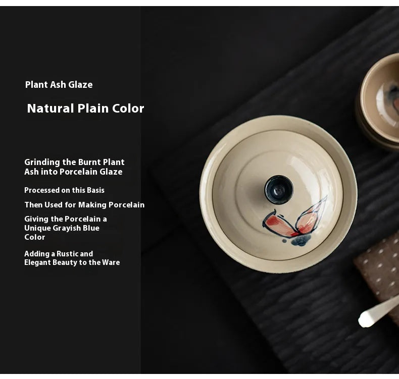 Hand-Painted Lotus Gaiwan – “Fortune Arises from Vitality” Covered Tea Bowl for Gongfu Brewing