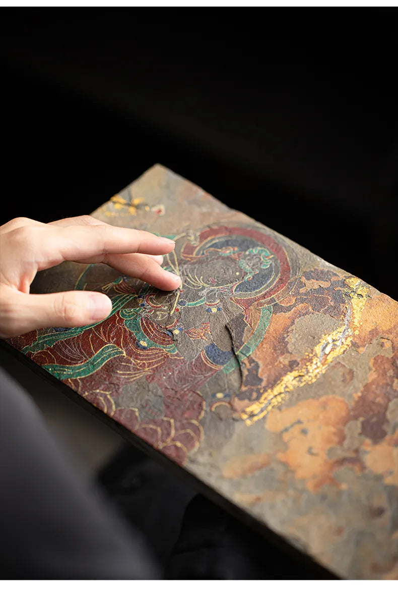 Hand-Painted Shale Stone Teapot Tray · Dunhuang-Inspired Zen Tea Tray with Six-Armed Guanyin Design