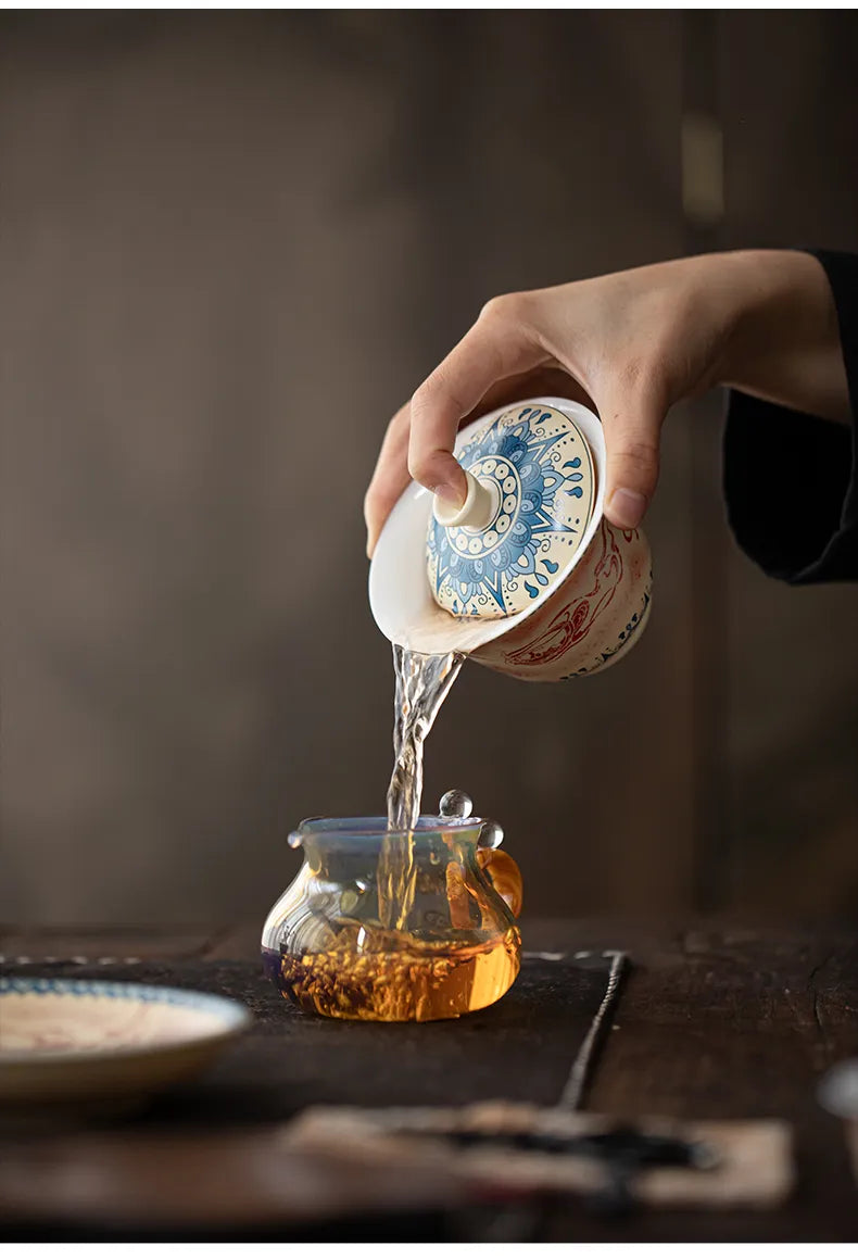 Dunhuang-Inspired Gaiwan with Flying Apsaras Motif – Three-Piece Ceramic Covered Tea Bowl