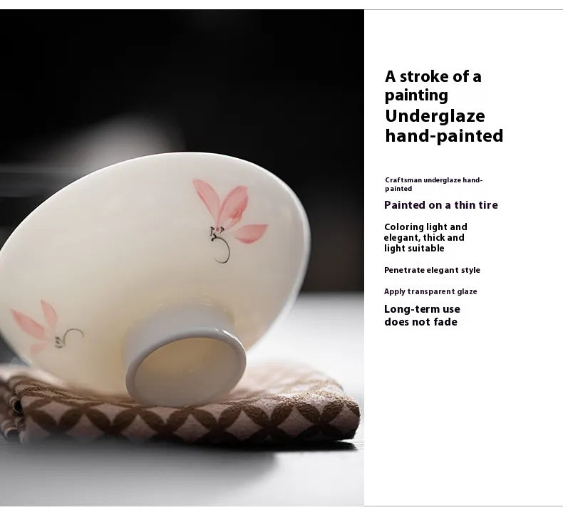 "Guerlain" Travel Teacup in Mutton Fat Jade Porcelain – Elegant & Portable Kungfu Tea Set