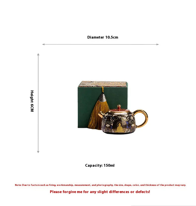 "Black Ceramic Teapot Inspired by Tibetan Thangka Art"