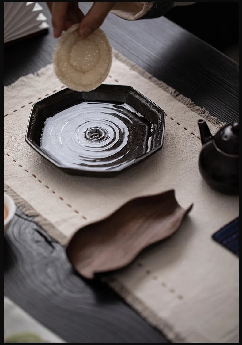 Wangxuan Shino-Style Black Glaze Octagonal Teapot Stand
