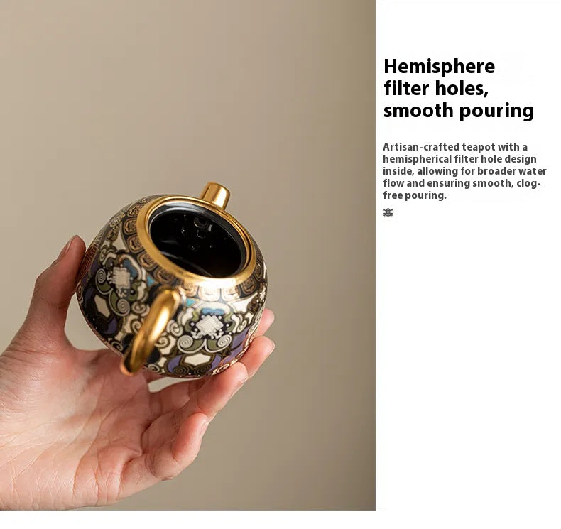"Black Ceramic Teapot Inspired by Tibetan Thangka Art"