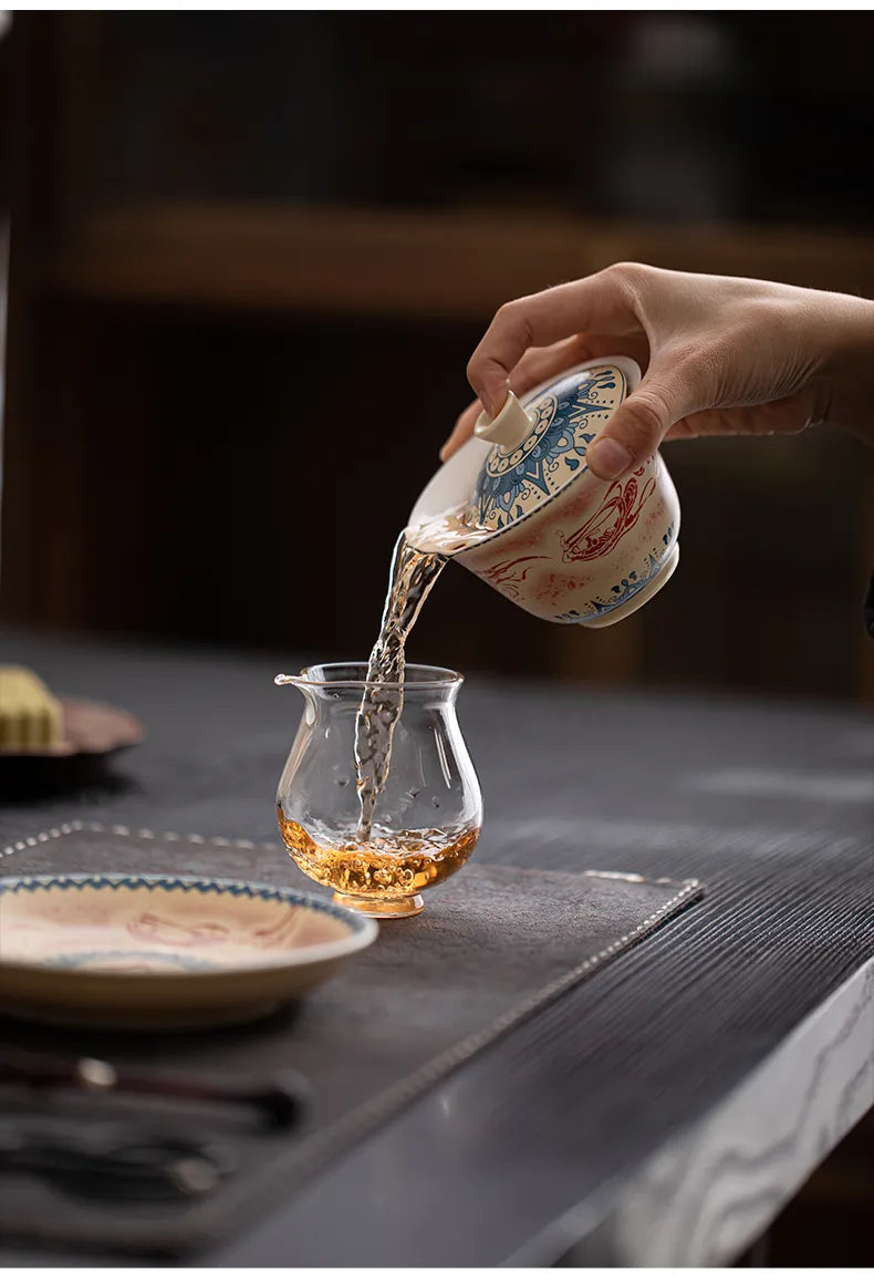 Dunhuang-Inspired Gaiwan with Flying Apsaras Motif – Three-Piece Ceramic Covered Tea Bowl