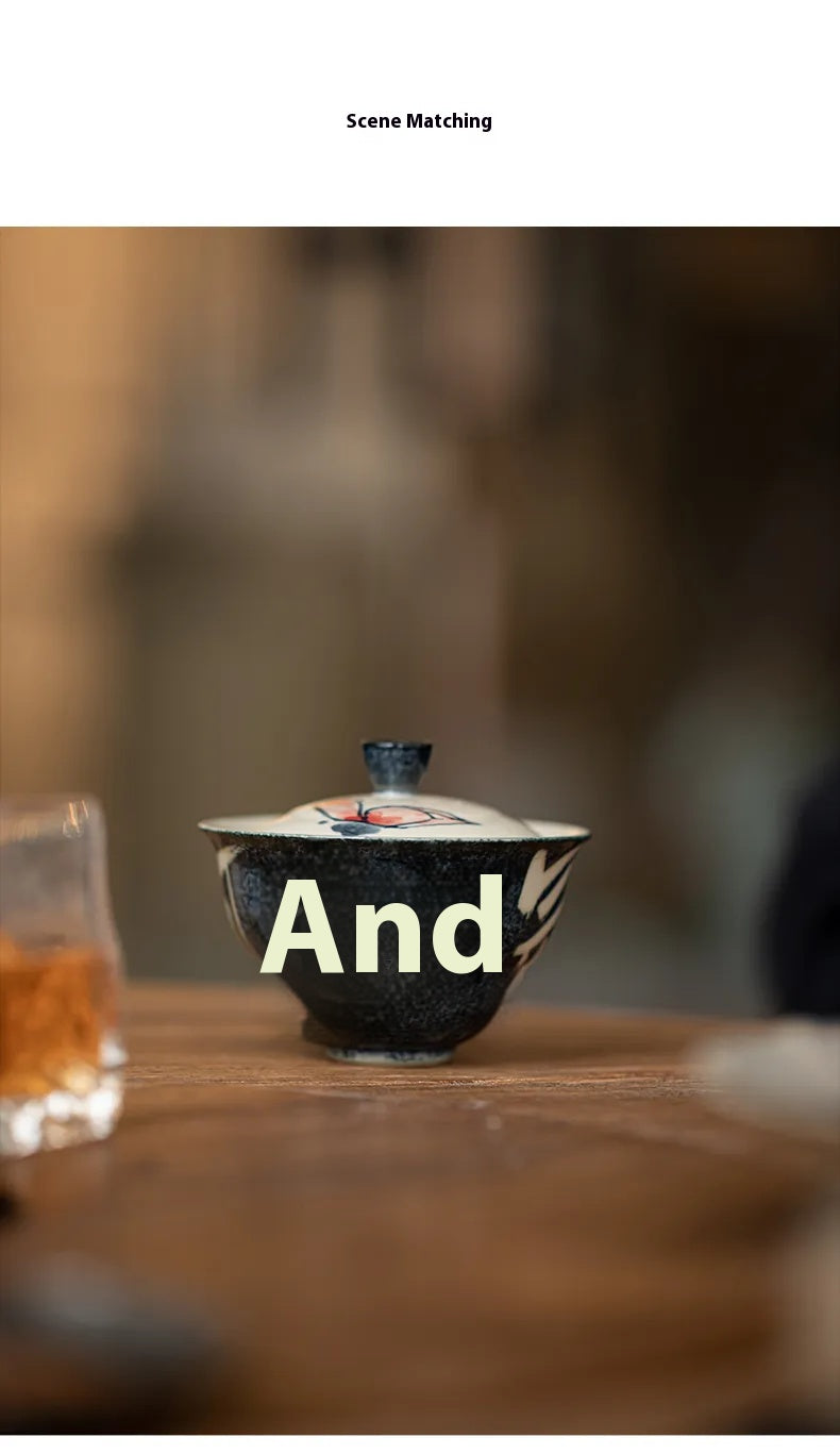 Hand-Painted Lotus Gaiwan – “Fortune Arises from Vitality” Covered Tea Bowl for Gongfu Brewing