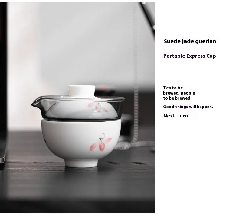 "Guerlain" Travel Teacup in Mutton Fat Jade Porcelain – Elegant & Portable Kungfu Tea Set