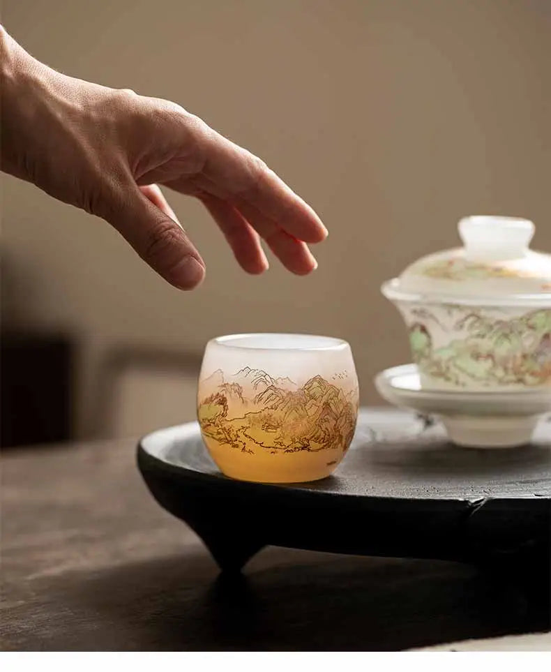 "Master’s Tea Cup – Inspired by 'A Thousand Miles of Rivers and Mountains' Chinese Landscape Painting"