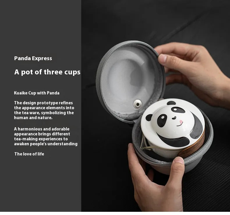 Panda Travel Tea Set – One Pot with Three Cups, Portable Kungfu Teaware