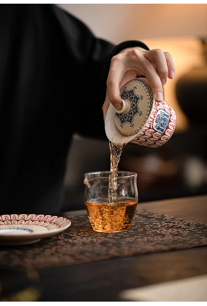 Three-Tier Gaiwan with Thousand Buddhas Motif – Traditional Chinese Covered Tea Bowl