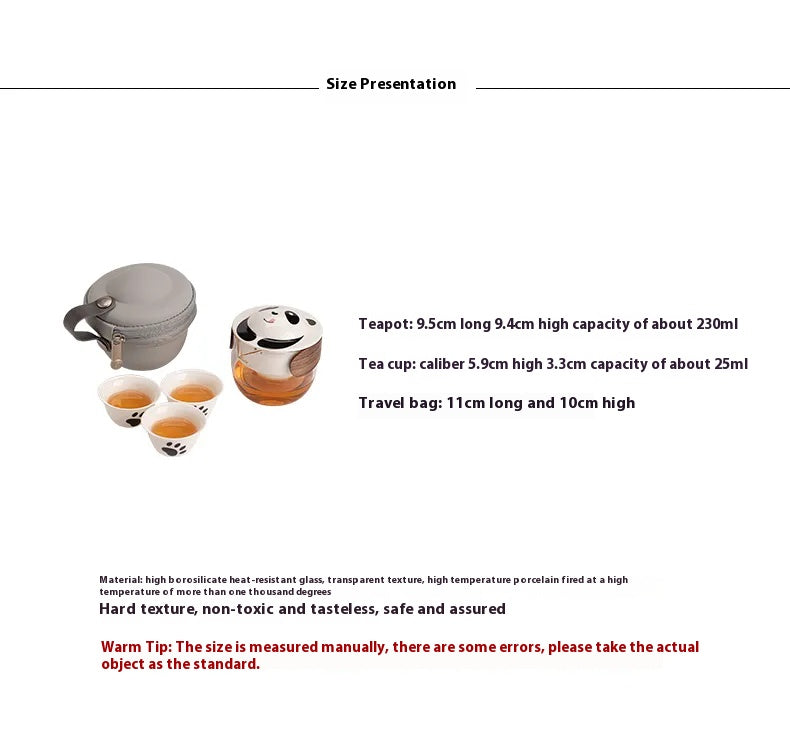 Panda Travel Tea Set – One Pot with Three Cups, Portable Kungfu Teaware